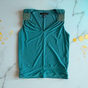 WHITE HOUSE BLACK MARKET Teal Beaded Tank Top Size XS